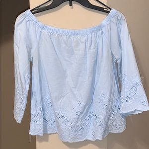 Baby blue off the shoulder lace top
